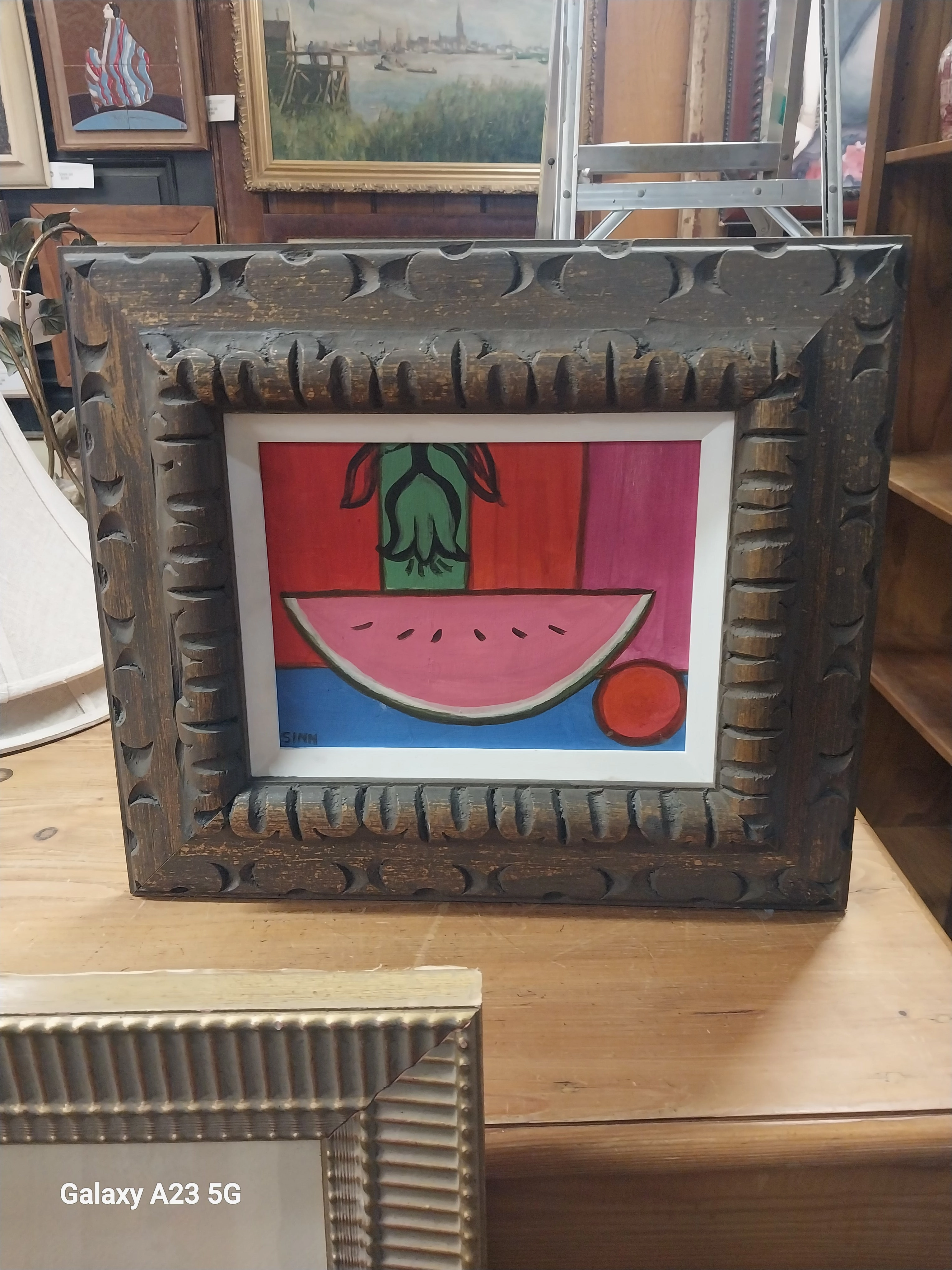 FRAMED ABTRACT WATERMELON PAINTING ON BOARD classic mural painting