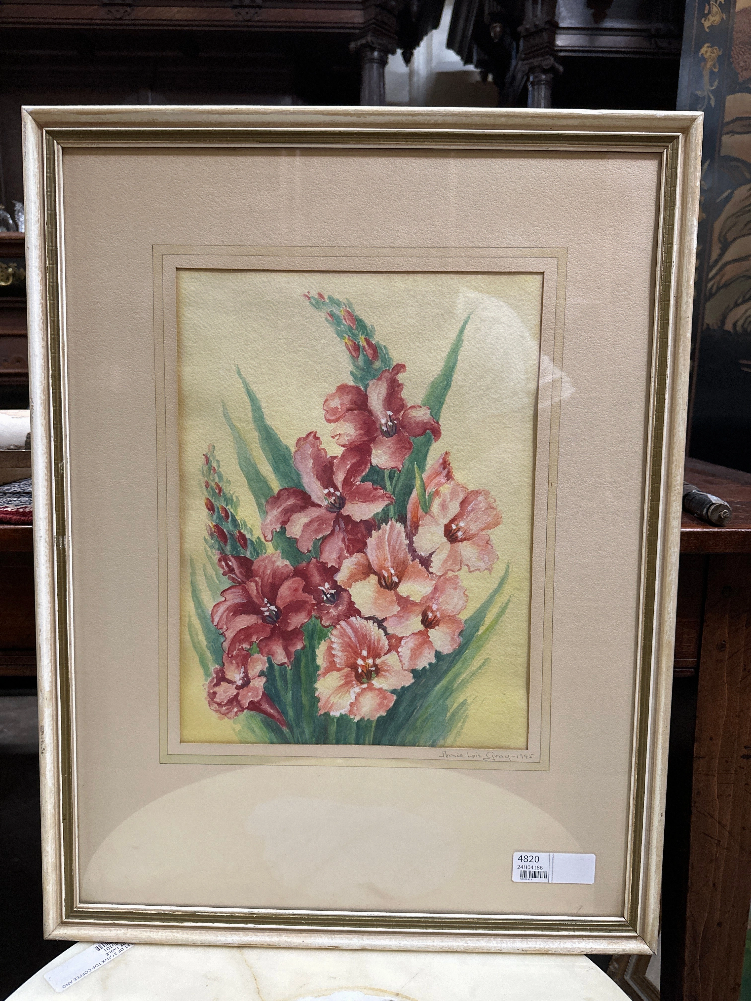 FRAMED BLOOMING ROSES WATERCOLOR SIGNED ANNIE LOIS GRAY classic mural painting