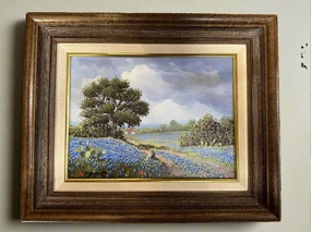 FRAMED BLUE BONNETS LANDSCAPE OIL PAINTING GUY BOTT classic mural painting