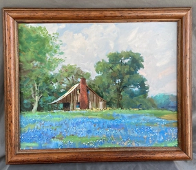 FRAMED BLUEBONNET OIL PAINTING classic mural painting