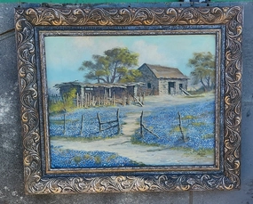 FRAMED BLUEBONNET OIL PAINTING SIGNED ARNOLD VAIL classic mural painting
