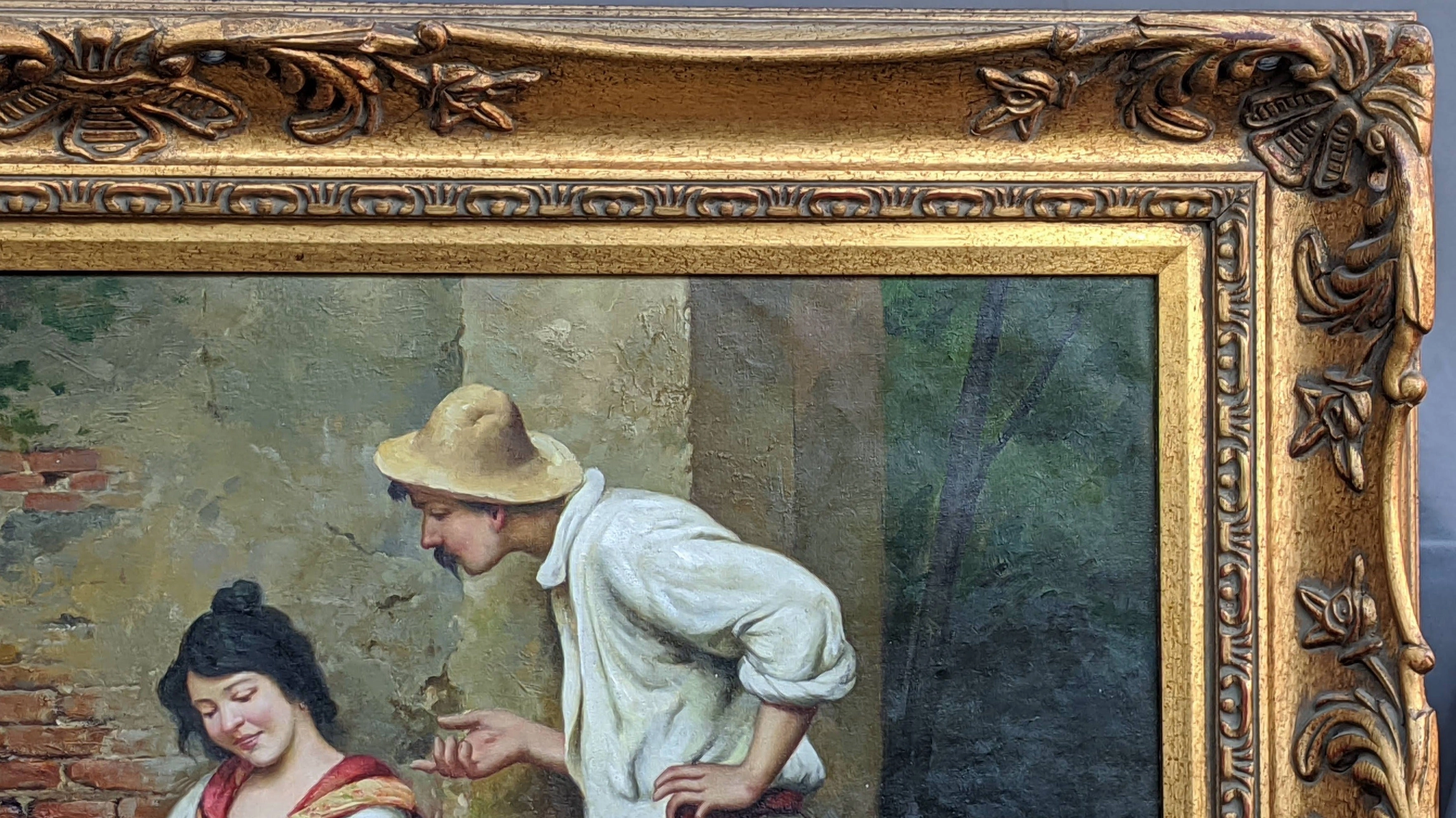 FRAMED COURTING LOVERS OIL PAINTING