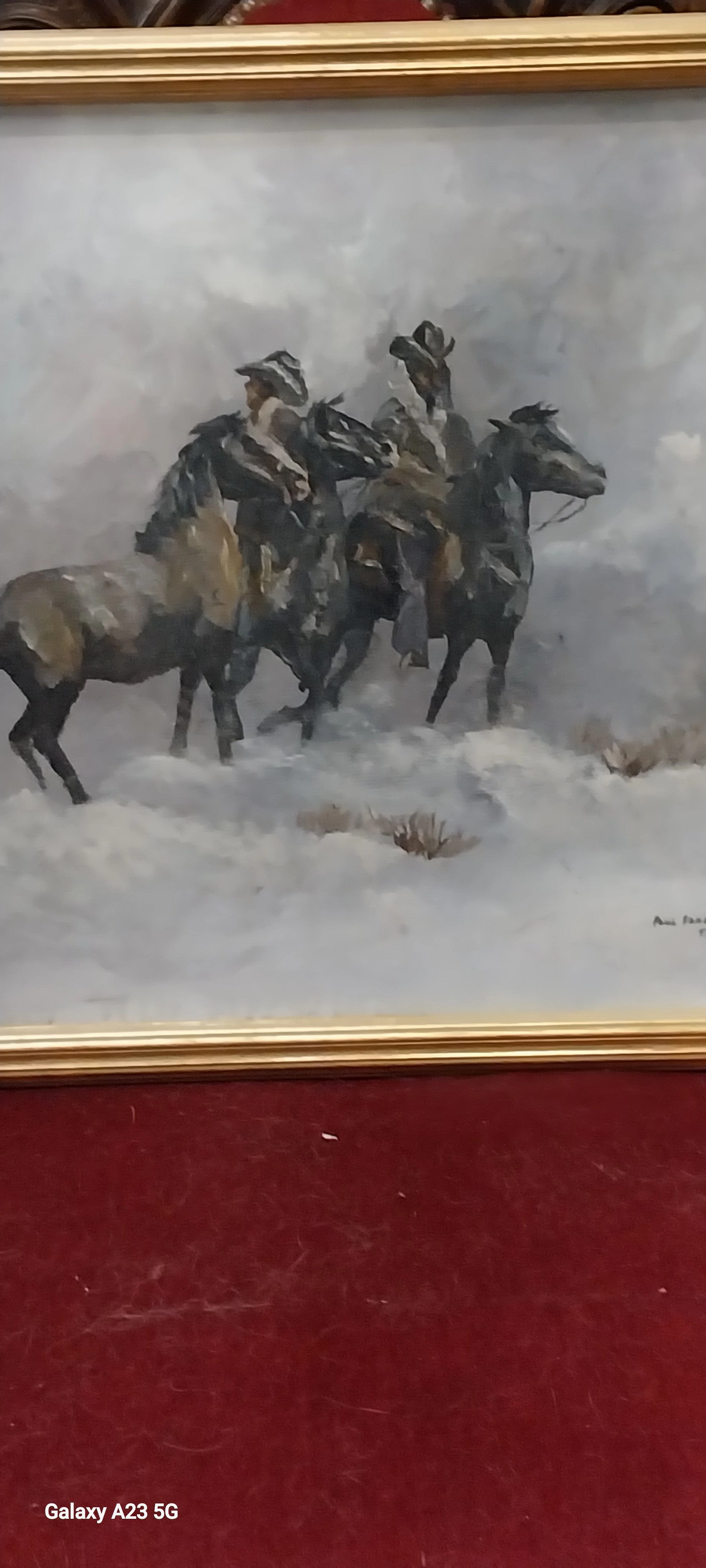 FRAMED COWBOYS IN WINTER OIL PAINTING SIGNED PAUL SANCHEZ classic mural painting