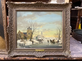 FRAMED DUTCH WINTER SCENE OIL PAINTING SIGNED WH MANDER classic mural painting