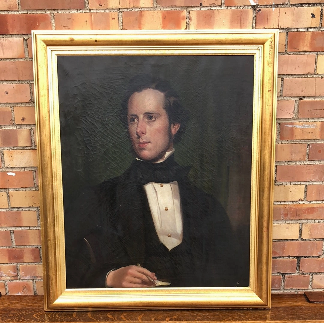 FRAMED EARLY PORTRAIT OIL PAINTING OF GENTLEMAN classic mural painting