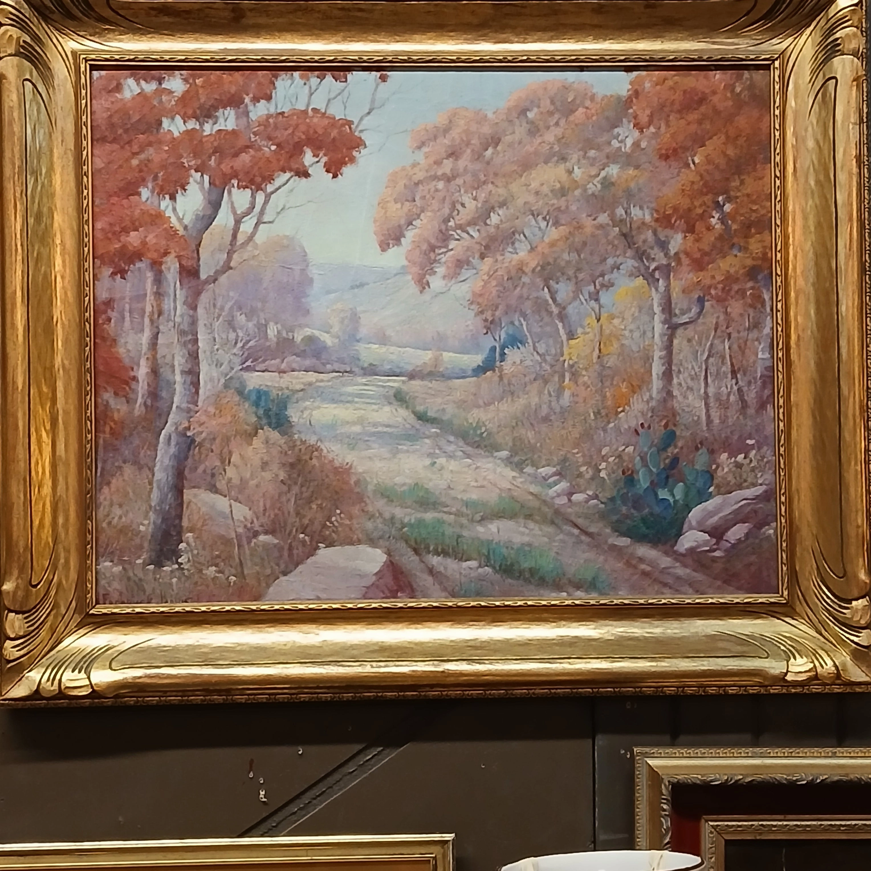 FRAMED FALL SYLVAN OIL PAINTING SIGNED FREDRICK JARVIS TEXAS ARTIST