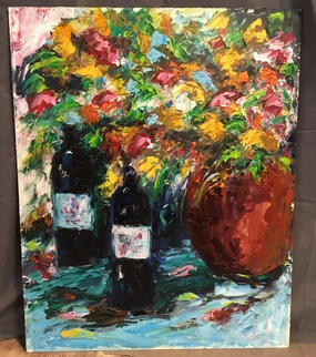 FRAMED FLORAL ABSTRACT OIL PAINTING ON BOARD BY ROXANNE NICHOLS classic mural painting