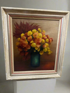 FRAMED FLORAL STILL LIFE OIL PAINTING SIGNED OTIS DOZIER classic mural painting