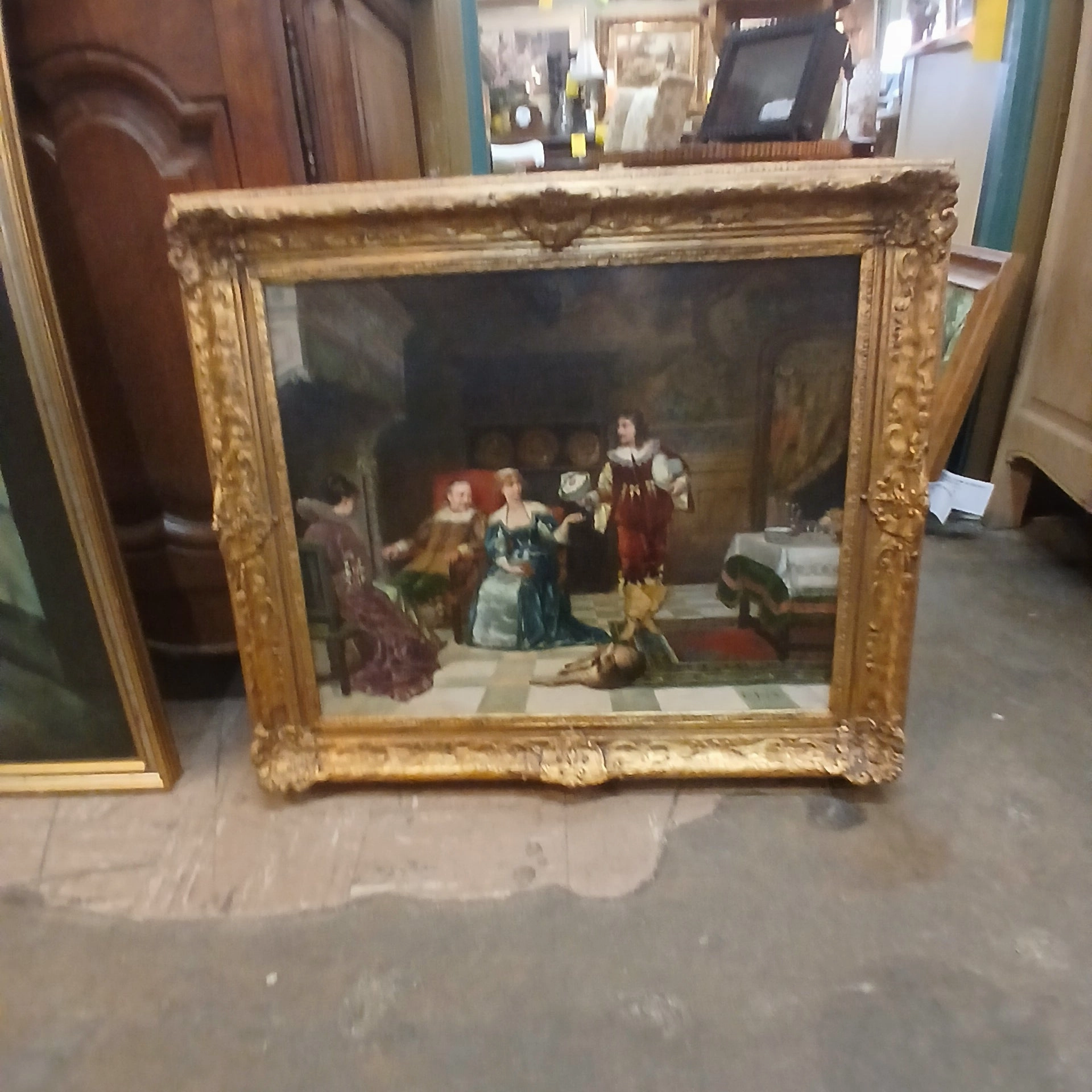 FRAMED FRENCH OIL PAINTING OF A COURTIER SCENCE BYLOUIS HIPPOYLE MOUCHOT