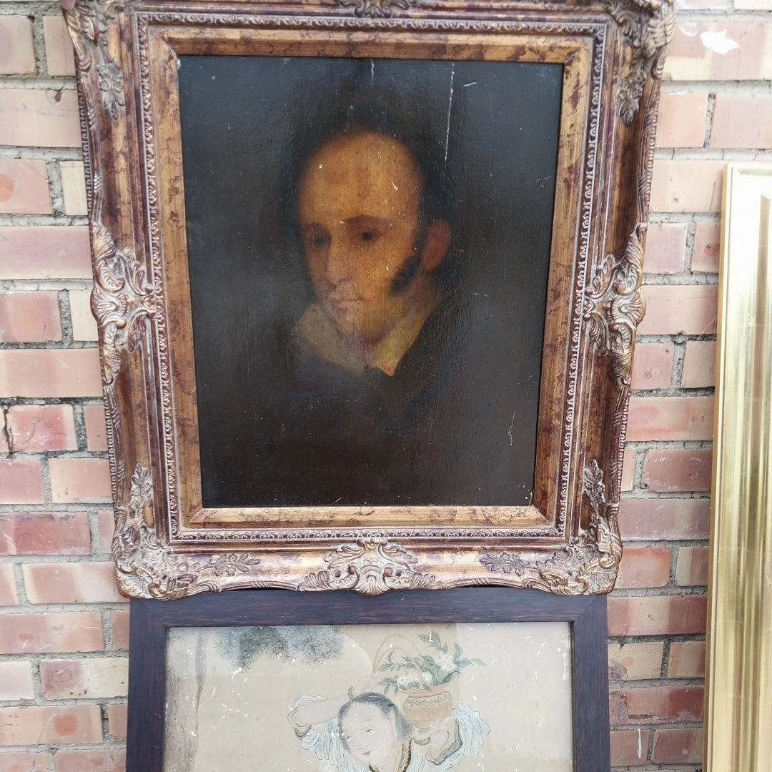FRAMED GOTHIC PORTRAIT OF A MAN OIL PAINTING