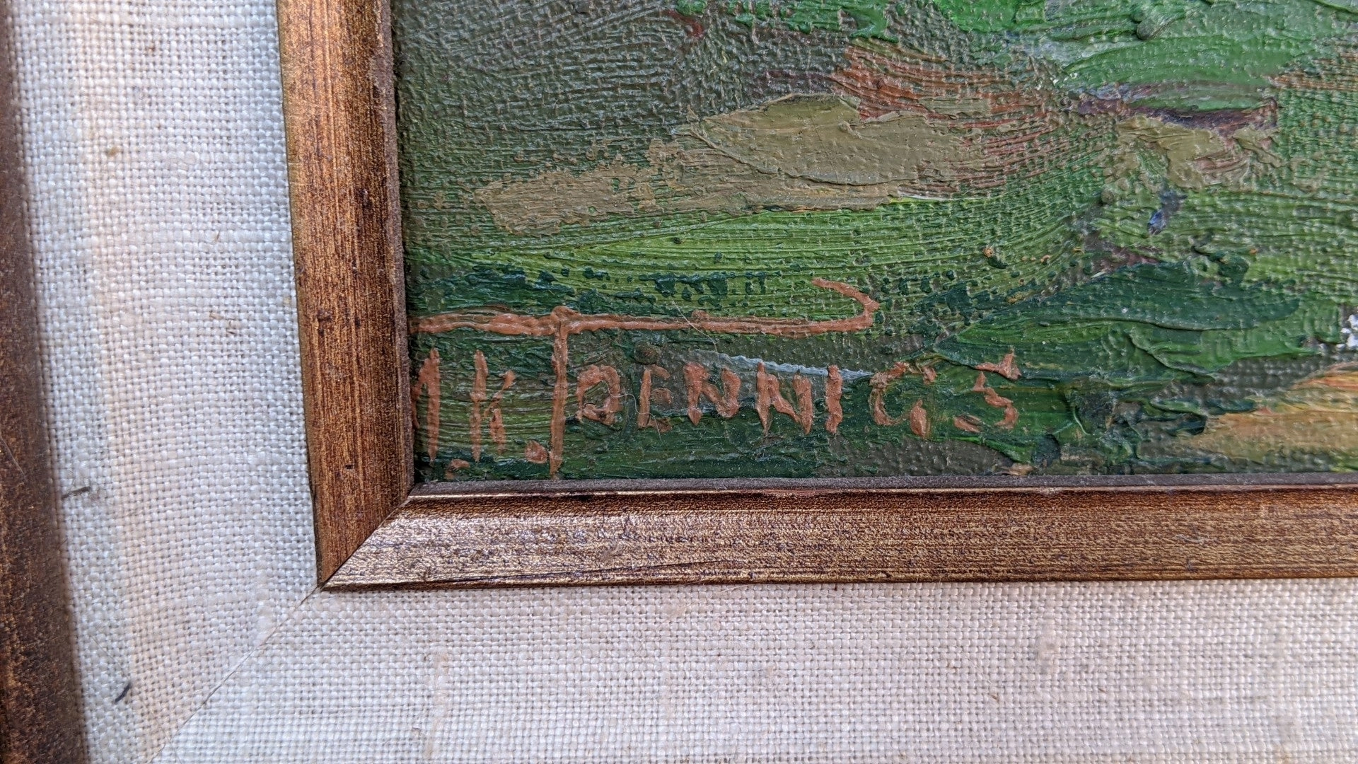 FRAMED IMPASTO OIL PAINTING OF TREES ON A HILL
