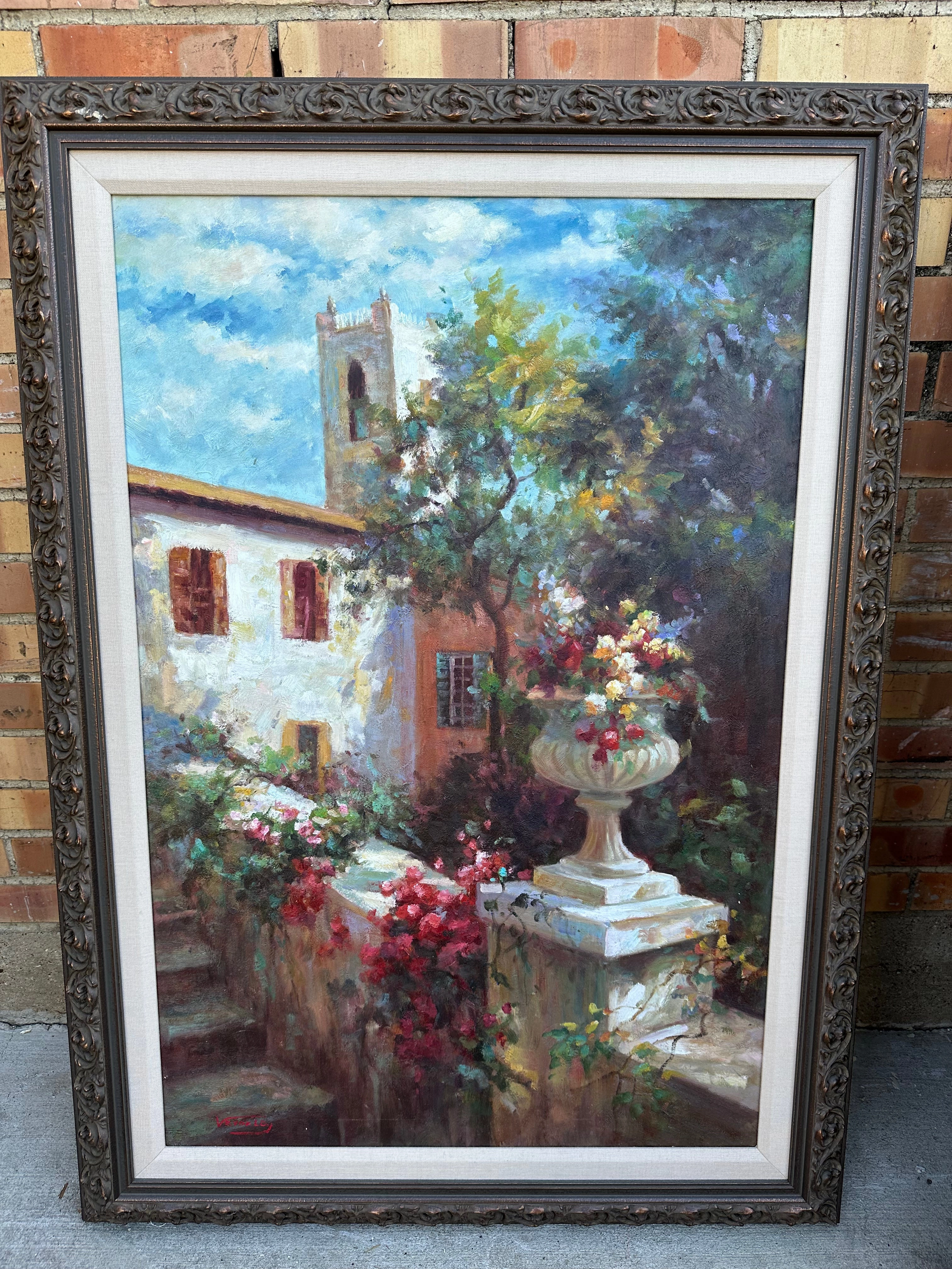 FRAMED IMPRESSIONIST OIL PAINTING OF A VILLA classic mural painting