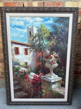FRAMED IMPRESSIONIST OIL PAINTING OF A VILLA classic mural painting