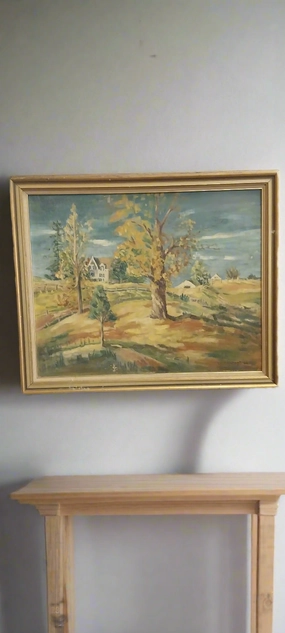 FRAMED IMPRESSIONIST OIL PAINTING OF A YELLOW TREE classic mural painting