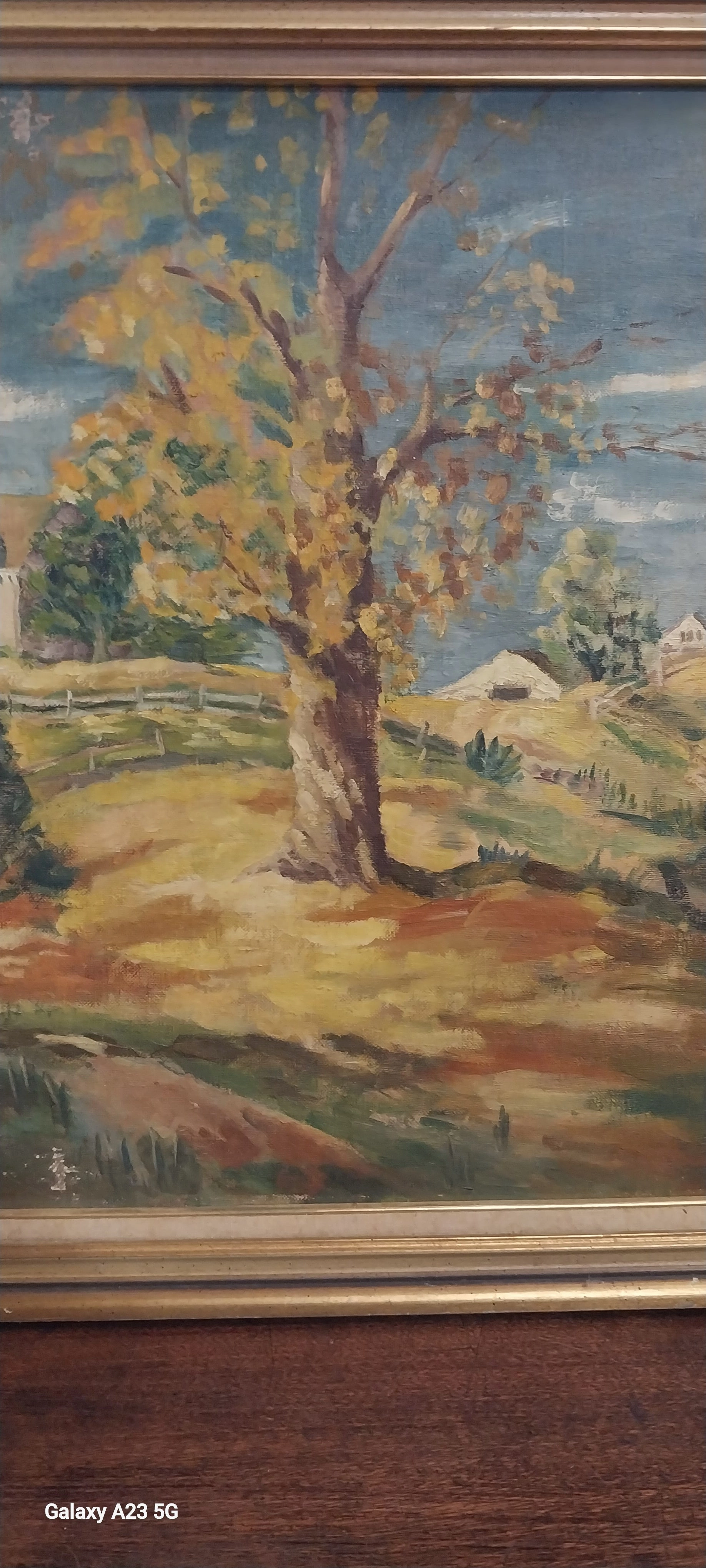 FRAMED IMPRESSIONIST OIL PAINTING OF A YELLOW TREE