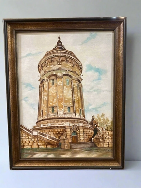 FRAMED IMPRESSIONIST OIL PAINTING OF MANNHEIM WATERTOWER (BUIILT 1886 TO 1889) BY MAUDE WATERS) BY MAUDE WATERS classic mural painting