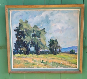 FRAMED IMPRESSIONIST OIL PAINTING OF TREES IN A FIELD classic mural painting
