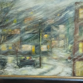 FRAMED IMPRESSIONIST URBAN SNOWSCAPE OIL PAINTING  SIGNED RUTH K BARG classic mural painting