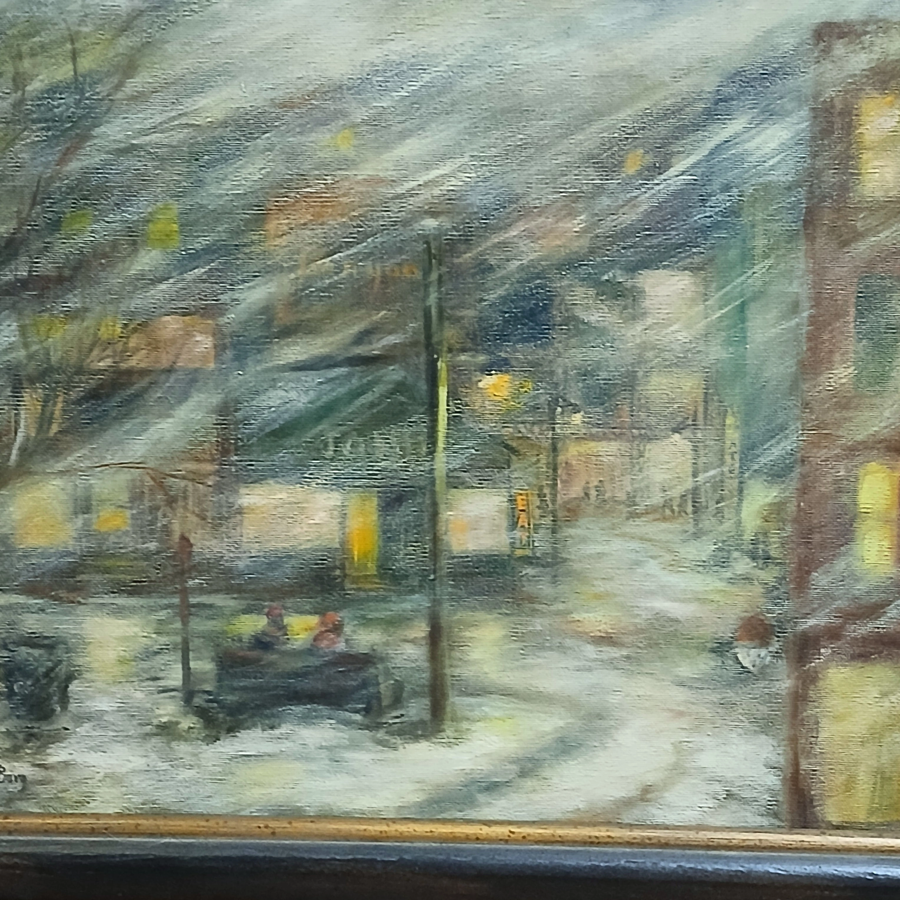 FRAMED IMPRESSIONIST URBAN SNOWSCAPE OIL PAINTING  SIGNED RUTH K BARG classic mural painting