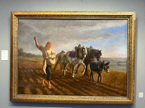 FRAMED LANDSCAPE OIL PAINTING OF MAN WORKING A FIELD BY CHARLED EDOURD FRERE classic mural painting