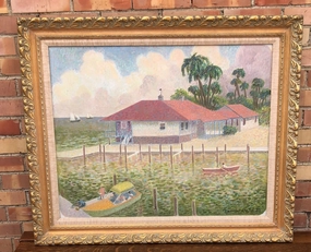 FRAMED LANDSCAPE OIL PAINTING OF ROCKPORT TX BY ALEXANDET CLAYTON classic mural painting