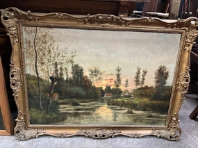 FRAMED LANDSCAPE RIVER SCENE OIL PAINTING classic mural painting