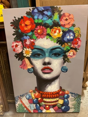 FRAMED MARDI GRAS WOMAN GICLEE EMBELLISHED PAINTING classic mural painting