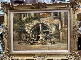 FRAMED MARKET SCENE PAINTING BY HENRY VALTER classic mural painting