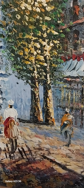FRAMED MID CENTURY CITY SCAPE OIL PAINTING classic mural painting