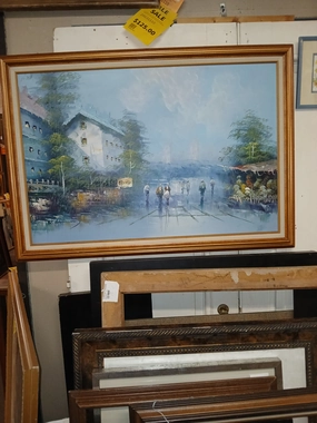 FRAMED MIDCENTURY PARIS STREET SCENE OIL PAINTING classic mural painting
