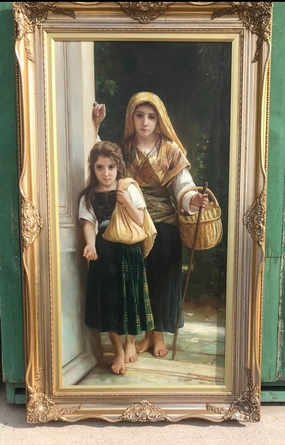 FRAMED OIL PAINTING OF 2 GIRLS WITH BASKET-STYLE OF BUCHERO classic mural painting