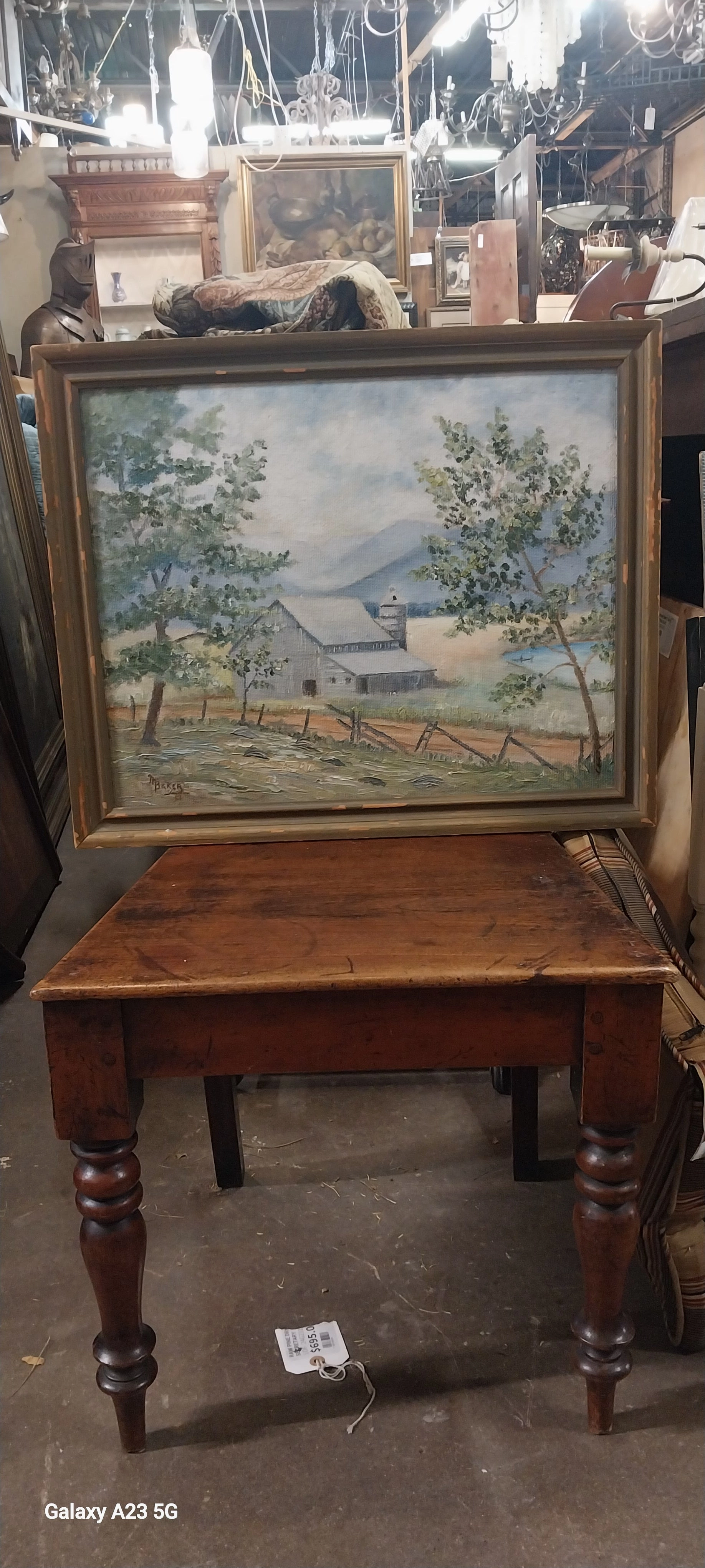 FRAMED OIL PAINTING OF A BLUE BARN