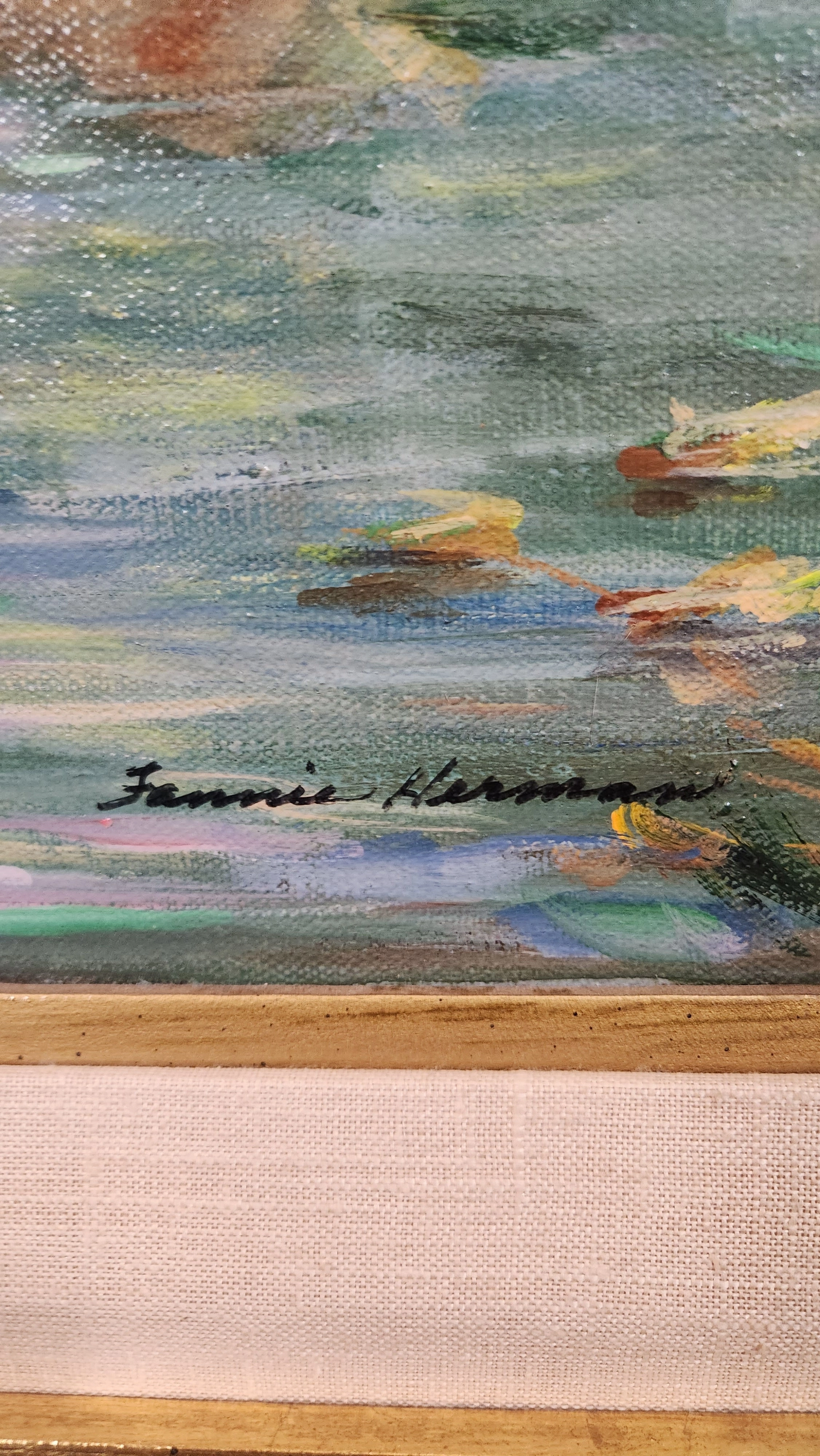 FRAMED OIL PAINTING OF A BOY DRINKING FROM A STREAM