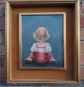 FRAMED OIL PAINTING OF A CHILD SEEN FROM BEHIND classic mural painting