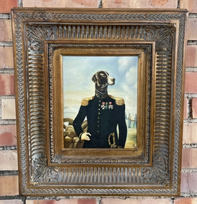 FRAMED OIL PAINTING OF A DOG IN UNFORM classic mural painting
