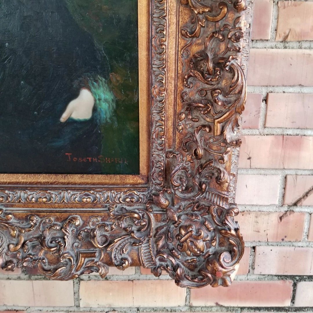 FRAMED OIL PAINTING OF A GIRL AND DOG