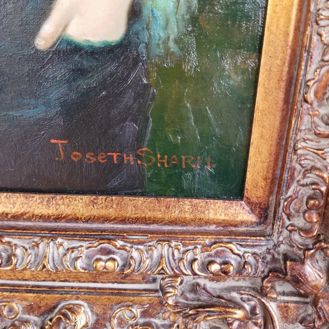 FRAMED OIL PAINTING OF A GIRL AND DOG