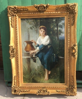 FRAMED OIL PAINTING OF A GIRL WITH A POT classic mural painting