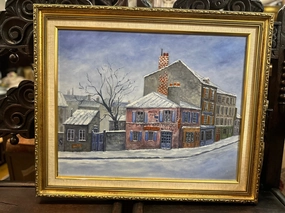 FRAMED OIL PAINTING OF A TOWN ON CANVAS classic mural painting