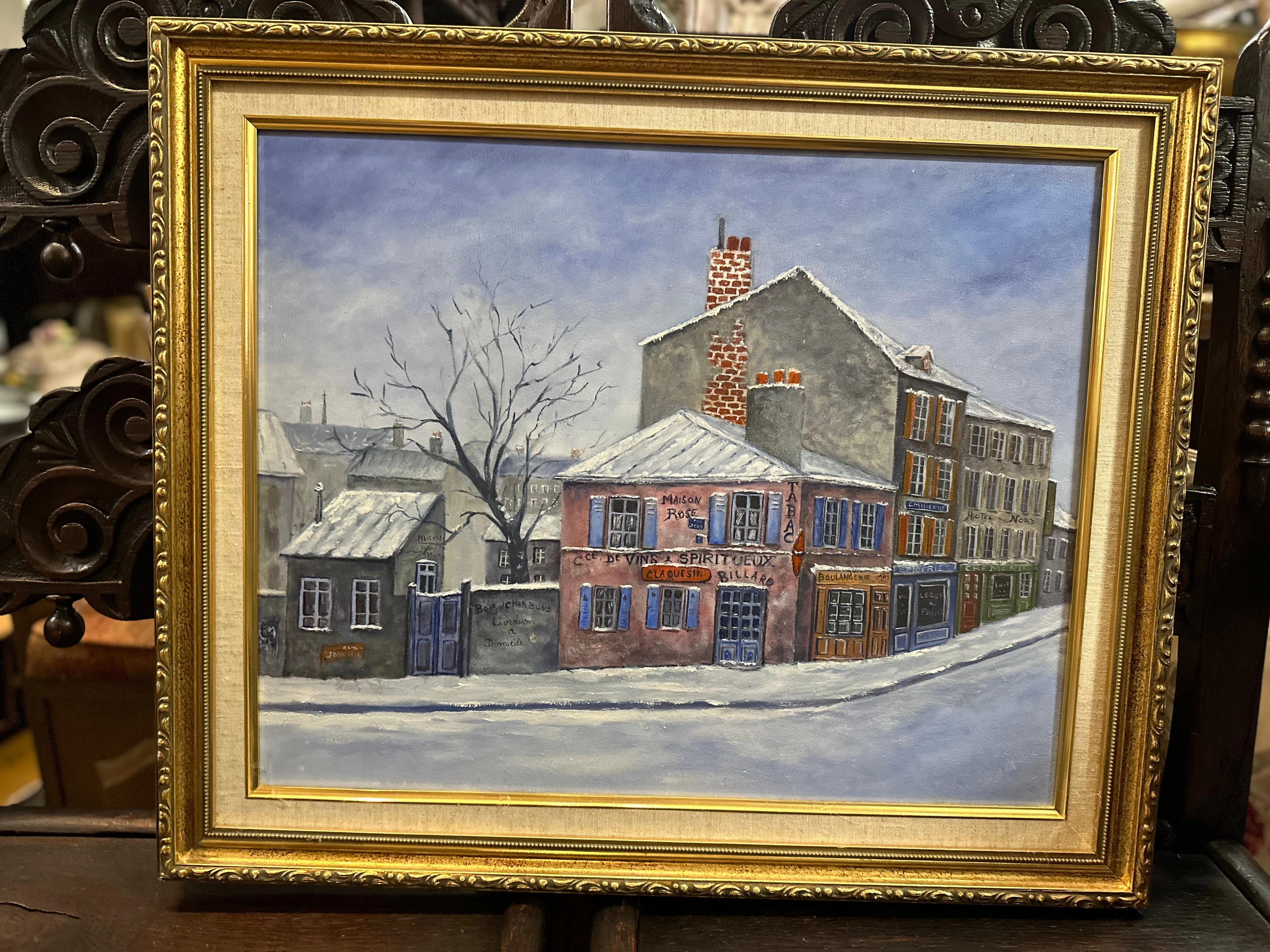 FRAMED OIL PAINTING OF A TOWN ON CANVAS classic mural painting