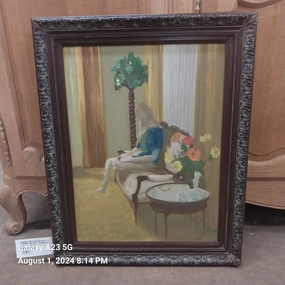 FRAMED OIL PAINTING OF A WOMAN SETTING- "SERENITY" classic mural painting
