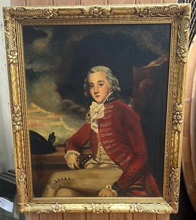 FRAMED OIL PAINTING OF AN 19TH CENTURY YOUNG MAN IN RED COAT-SIGNED PENER classic mural painting