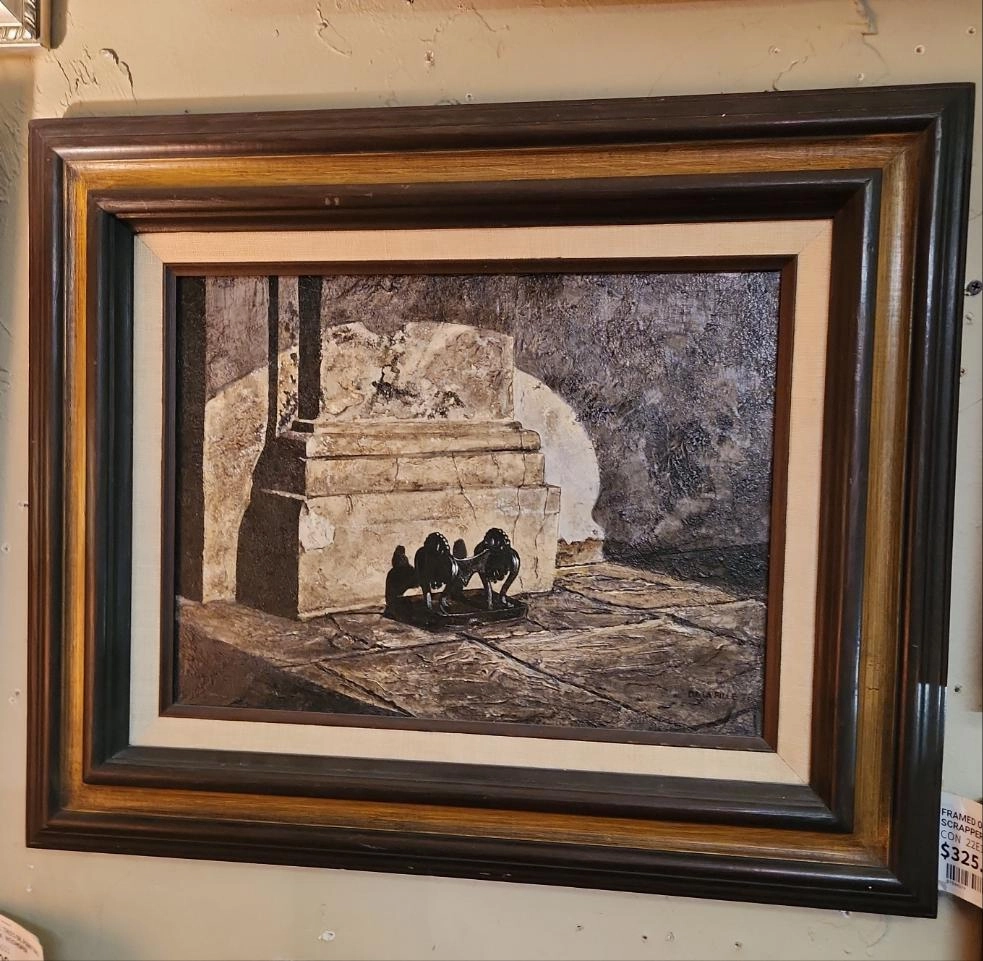 FRAMED OIL PAINTING OF BOOT SCRAPPER-BY PAUL DE LA FILLE classic mural painting