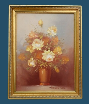 FRAMED OIL PAINTING OF FLOWERS BY ROBERT LUX classic mural painting