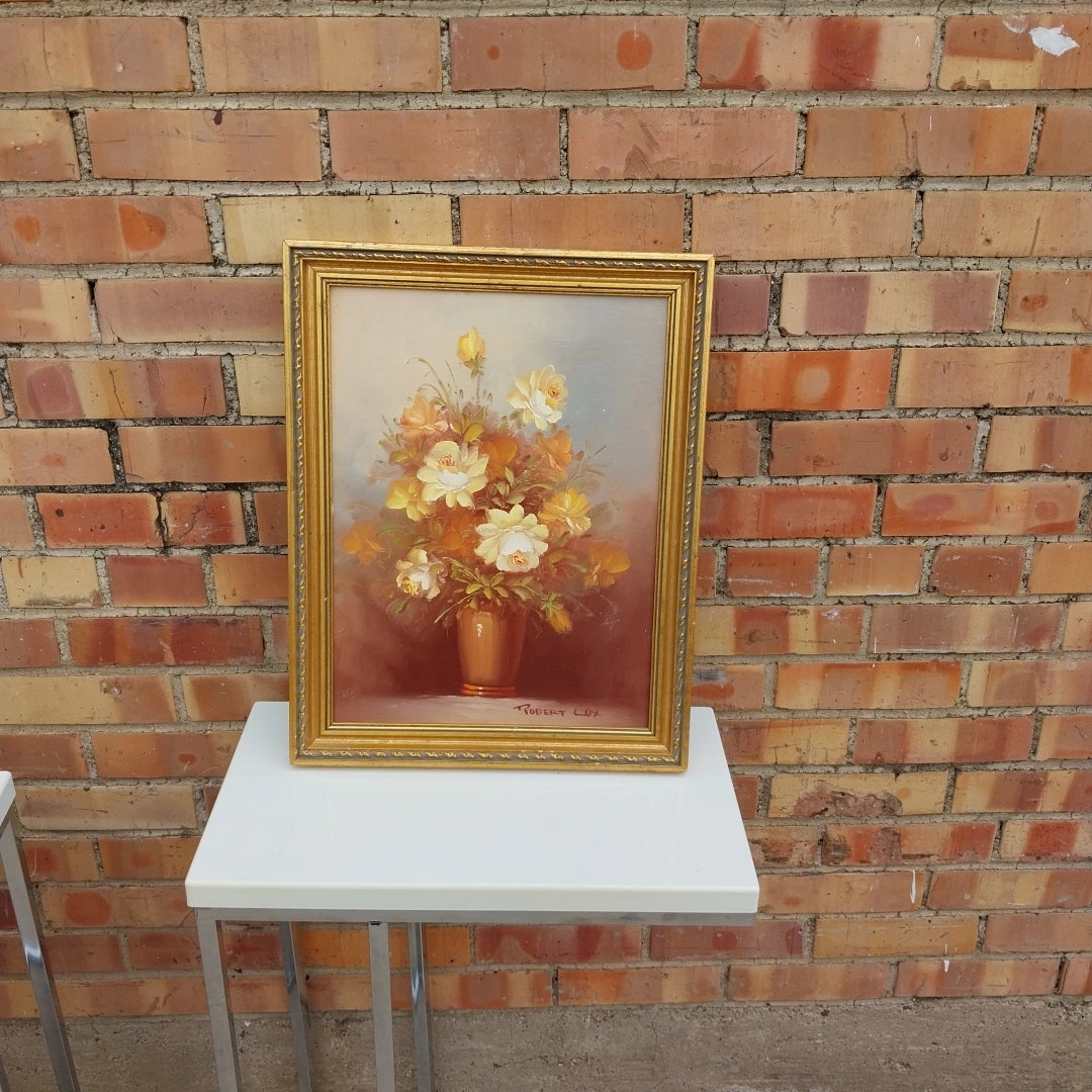 FRAMED OIL PAINTING OF FLOWERS BY ROBERT LUX