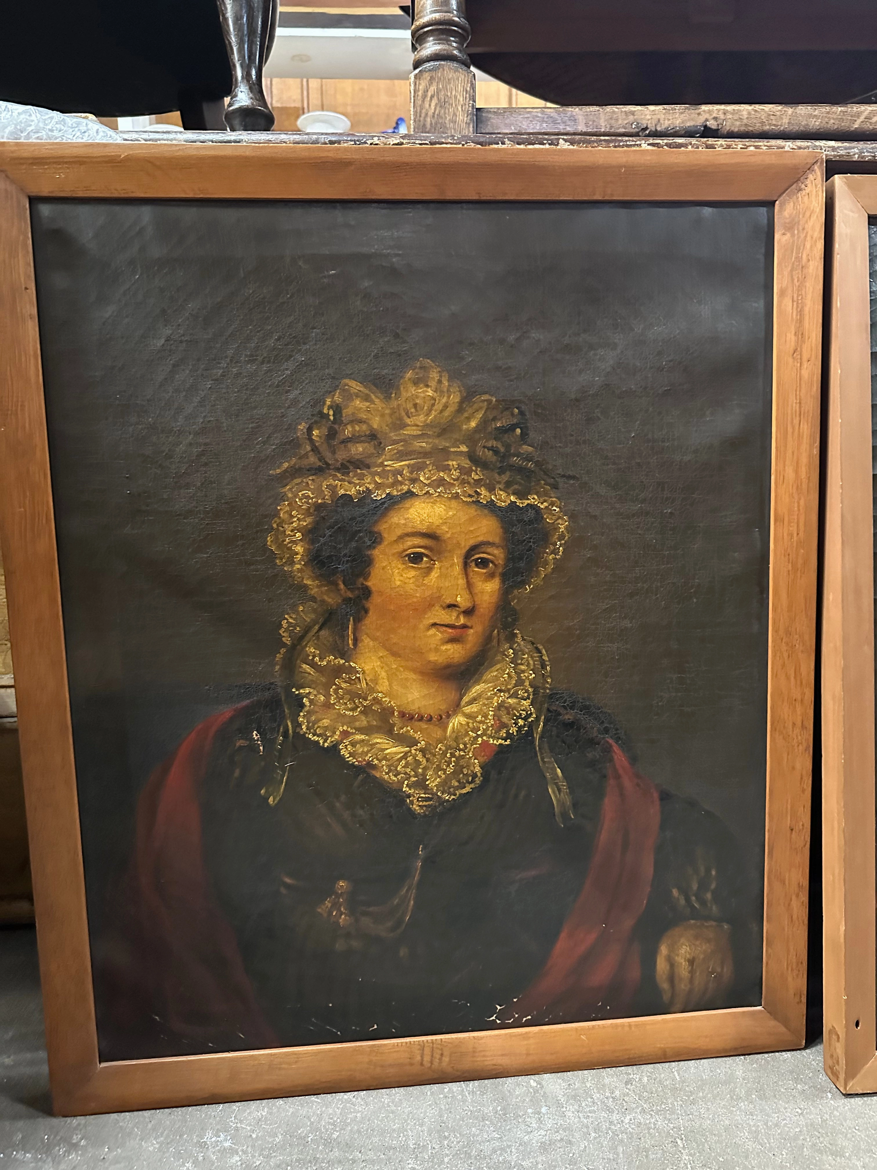 FRAMED OIL PAINTING OF LADY IN HAT classic mural painting
