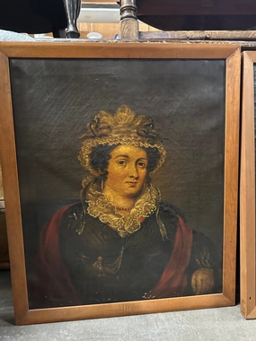FRAMED OIL PAINTING OF LADY IN HAT classic mural painting