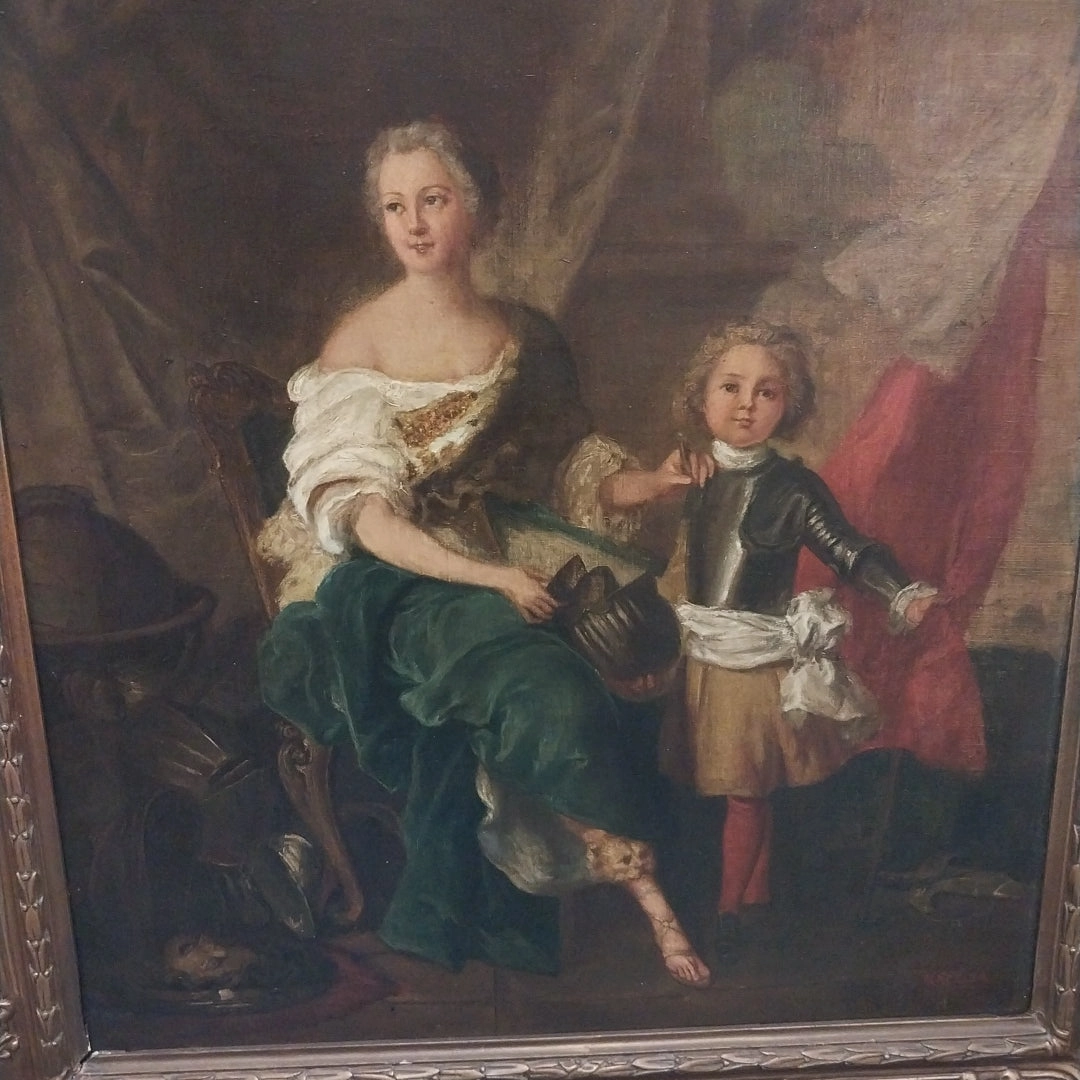 FRAMED OIL PAINTING OF MADAME M DE LAMBESC WITH HER BROTHER LOUIS DE LORRAINE COUNT OF BRIONNE
