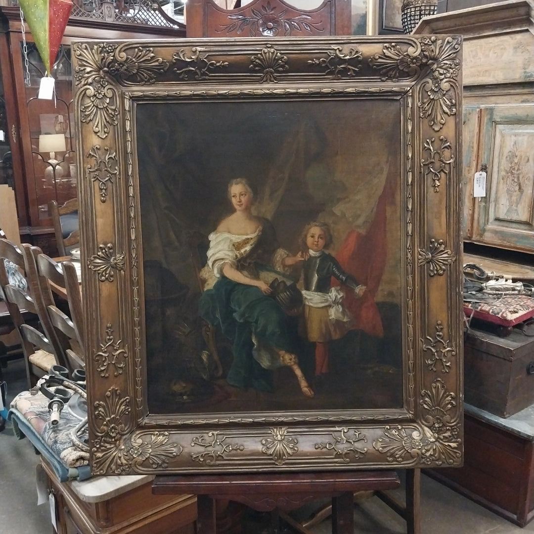 FRAMED OIL PAINTING OF MADAME M DE LAMBESC WITH HER BROTHER LOUIS DE LORRAINE COUNT OF BRIONNE