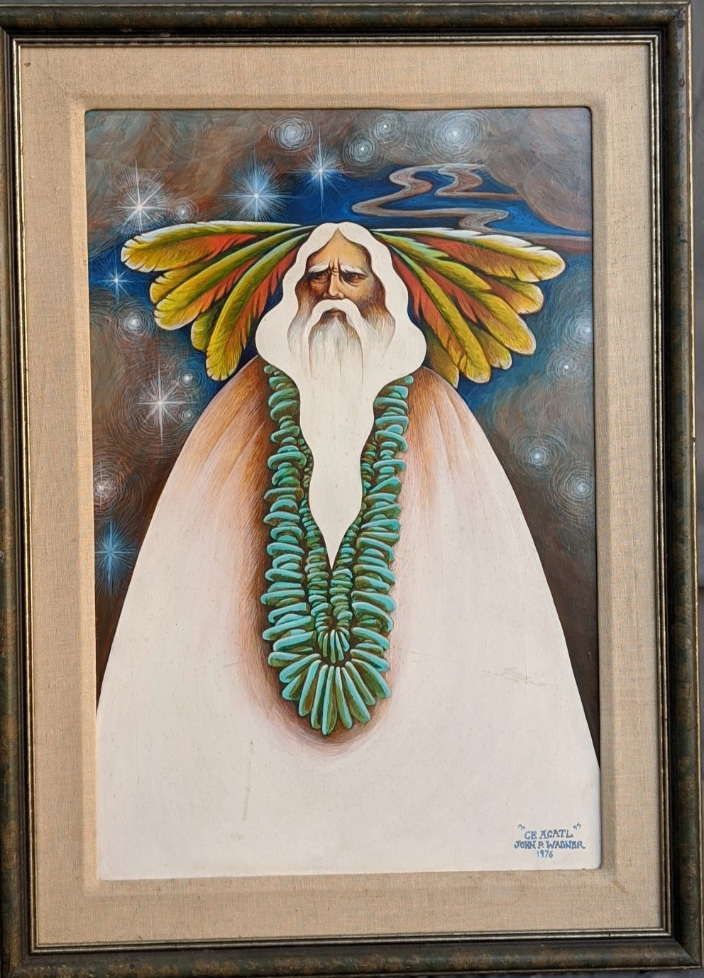 FRAMED OIL PAINTING OF NATIVE AMERICAN SHAMAN-JOHN WAGNER